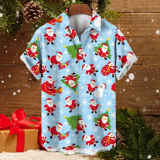 Discover Christmas Hawaiian Shirt Print Blue Santa Cute