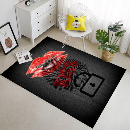 Discover Locked Design, Unlock, Kss Decor, Lips Pattern, Finger Print, Minimalist Rug