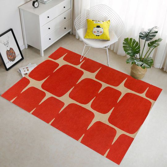 Discover Red Geometric Stone Rug - Decorative Textured Design