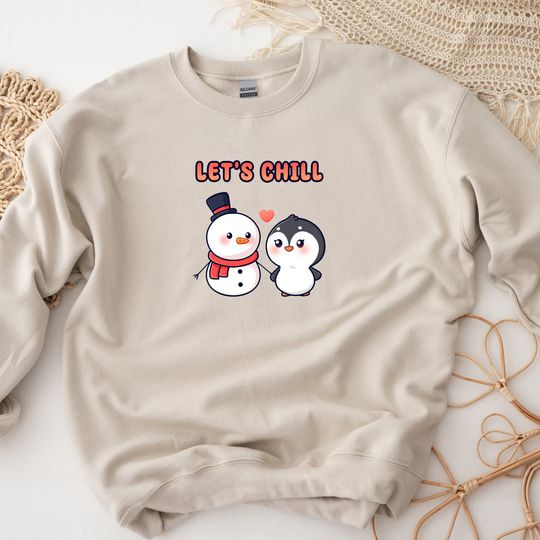 Discover Snowman and Penguin Couple Sweatshirt | "Let's Chill" Cute