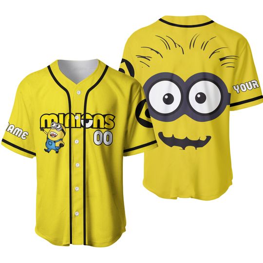 Discover Personalize Minions Funny Face Baseball Jersey