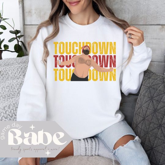 Discover Jason Kelce Red & Yellow Touchdown | Gildan Unisex Sweatshirt