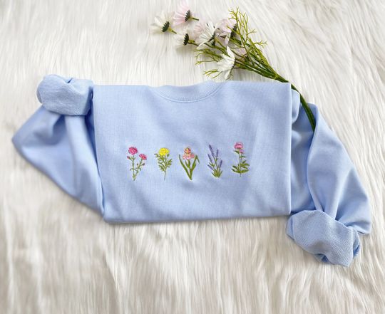Discover Embroidered Wildflower Sweatshirt | Pinky Flower Embroidered  Sweatshirt