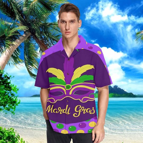 Discover Dussdil Hawaiian Shirt for Men Short Sleeve Beach Shirts Mardi Gras Casual Button Down Shirt
