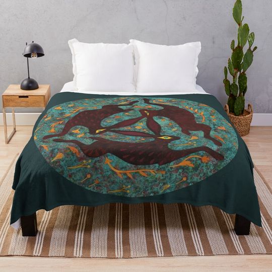 Discover Three Hares Throw Blanket
