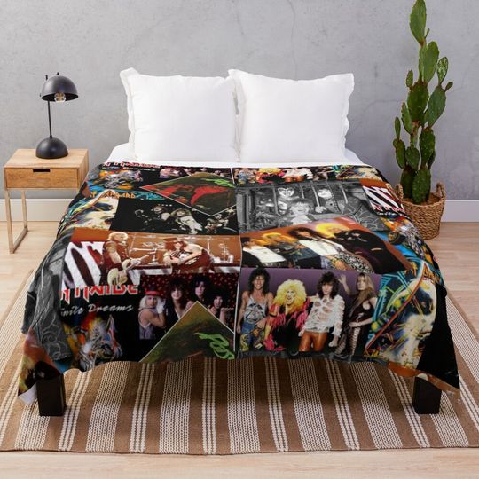 Discover heavy metal 1980s rock bands collage Throw Blanket