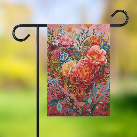 Discover Colorful Floral Valentine's Day Yard Flag