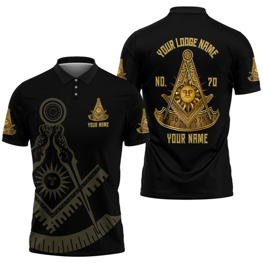 Discover Custom Lodge Name Number Masonic Past Master Sun Freemason 3D Polo Shirt