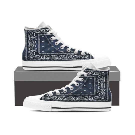 Discover Navy Blue Bandana Style High Top Sneakers