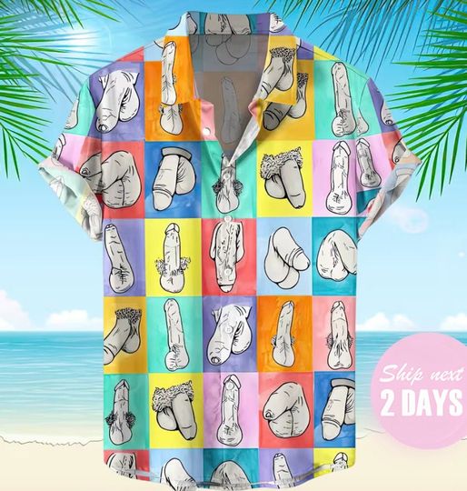 Discover Funny Colorblock Cocks Hawaiian Shirt