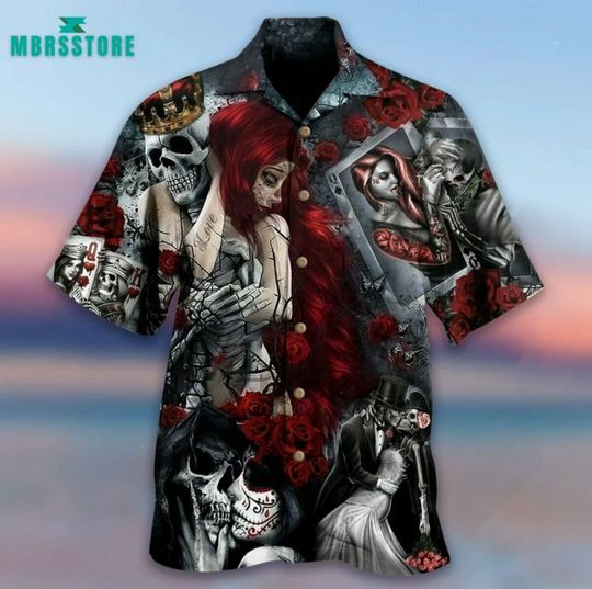 Discover King Skull Roses Couple Unisex 3D Hawaii Shirt All Over Print Us Size Best Price