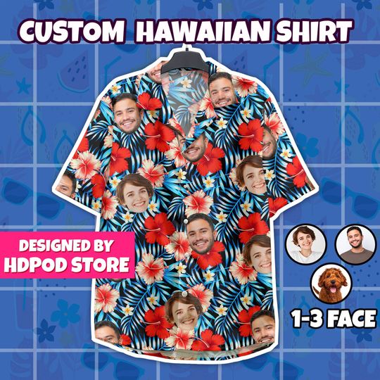 Discover Hawaiian Tropical Custom Shirt for Men Women, Custom Dog Face Shirt, Personalized Hawaiian Holiday Shirt, Summer Flower Shirt Gifts