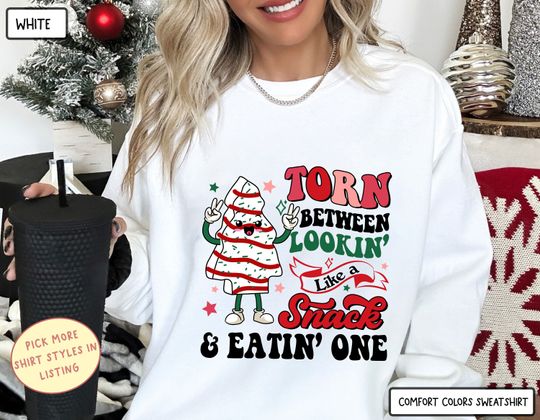 Discover Cute Christmas Tree Cake Sweatshirt, Torn Between