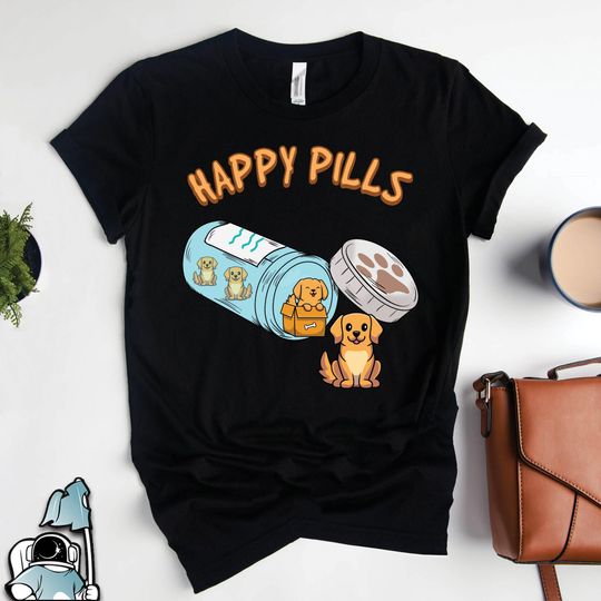 Discover Golden Retriever Happy Pills Shirt  Pet Dog Owner and Animal Lover Gift TShirt