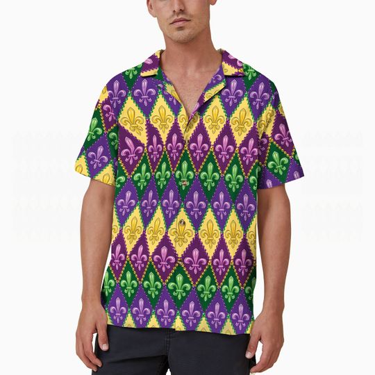 Discover Mardi Gras Vintage Hawaiian Shirts, Flower De Luce Mardi Gras Hawaiian Shirt