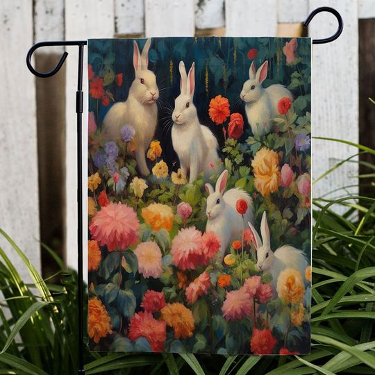 Discover Whimsical Fluffy Bunny Garden Flag, Wildflowers Easter Flag, Happy Easters Day