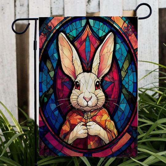 Discover Praying Rabbit Stained Glass Flag, Bunny Stained Glass Flag, Happy Easters Day