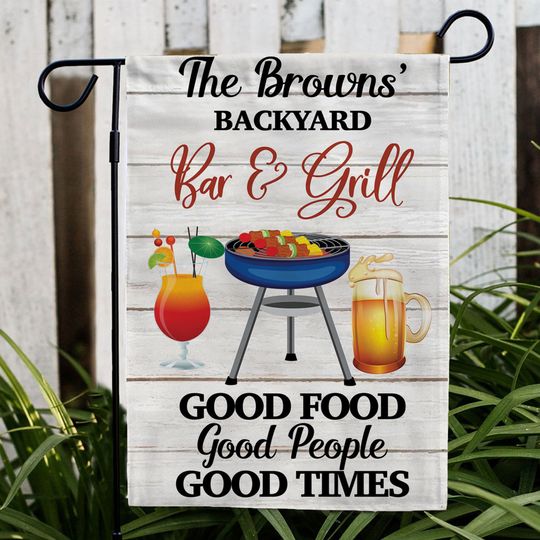 Discover Bar & Grill Personalized Backyard Flag, Backyard Drinking Party Flag, Bar and Grill Decor