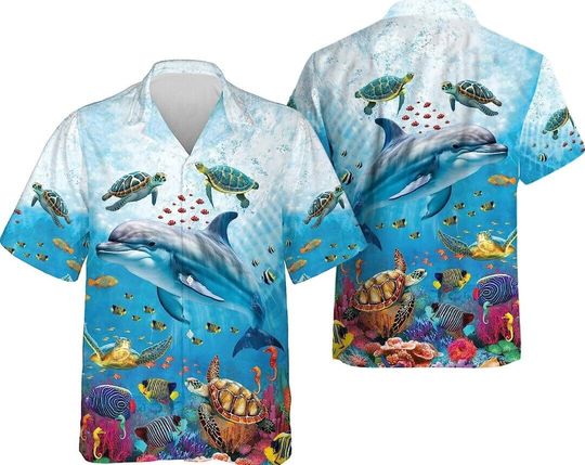 Discover Dolphin Hawaiian Shirt for Men Women, Ocean Mens Button Down Shirt, Beach Shirt