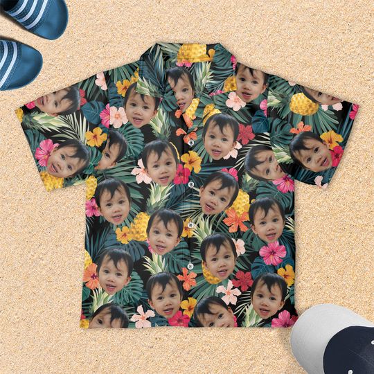 Discover Custom Face Hawaiian Shirt for Kids, Personalized Children's Beach Party Shirts
