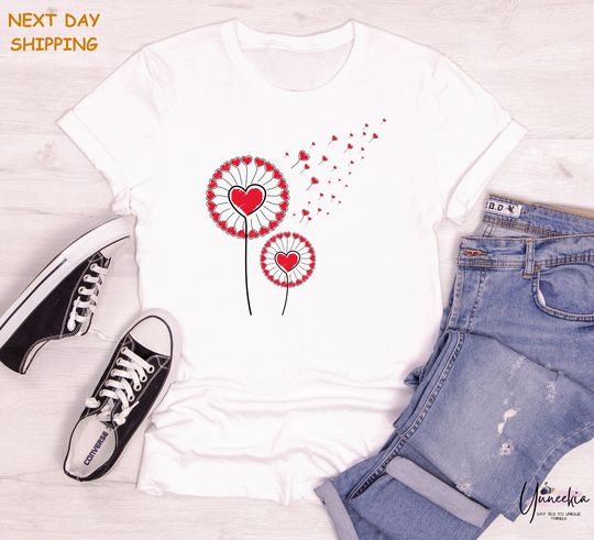 Discover Dandelion Heart Shirt, Wildflower Valentines Day T-Shirt