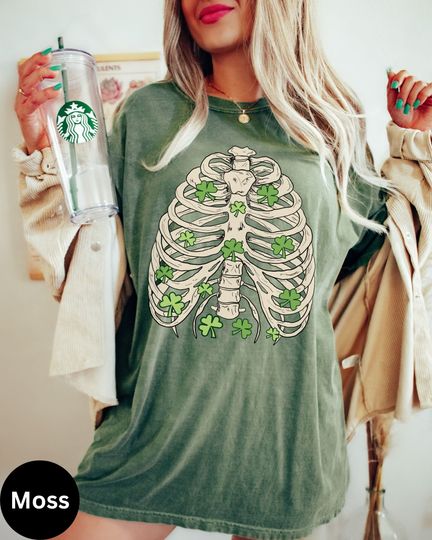 Discover Skeleton Ribcage Xray St Patrick's Day Shirt, Horror St Patrick's Day Shirt, Lucky Irish Shirt, Shamrock Shirt
