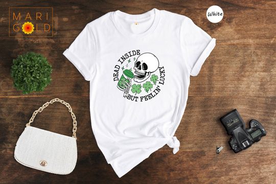 Discover Dead Inside But Feeling Lucky St Patrick's Day Shirt, Horror St Patrick's Day Shirt, Lucky Irish Shirt, Shamrock Shirt
