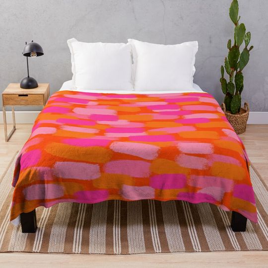Discover Abstract, Pink and Orange, Paint Brush Effect Throw Blanket