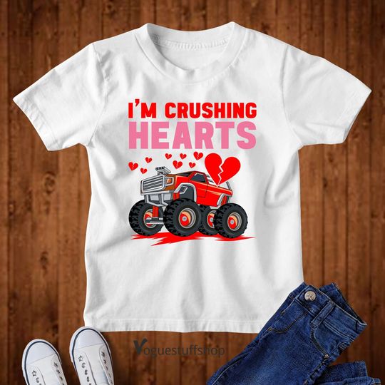 Discover I Crush Hearts Monster Truck Valentine's Day T-Shirt
