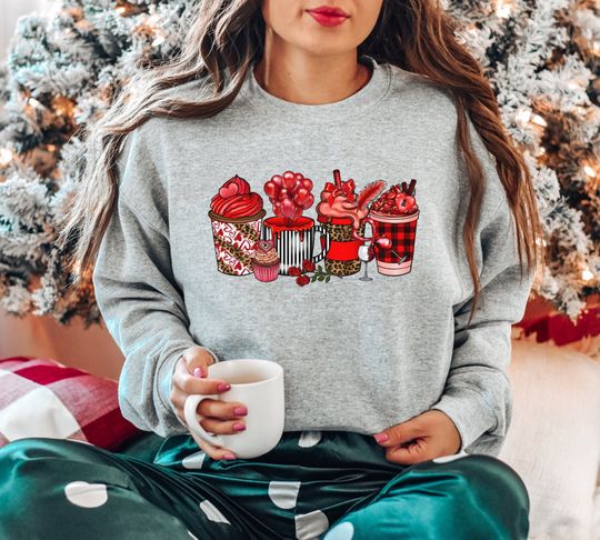 Discover Women's Valentines Day Sweatshirt, Valentine Coffee Sweatshirt