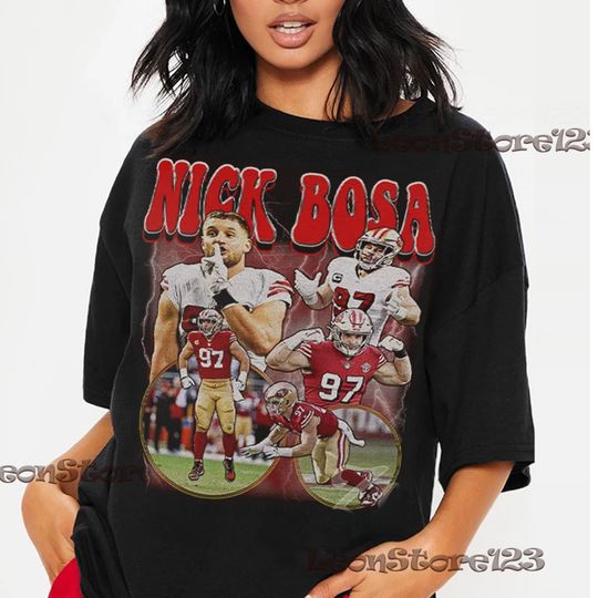 Discover Nick Bosa T-Shirt, Football Shirt, Classic 90s Graphic Tee, Unisex, Vintage Bootleg
