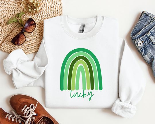 Discover Boho Rainbow St. Patricks Day Sweatshirt, Four Leaf Clover, Shamrock St Patricks Sweatshirt