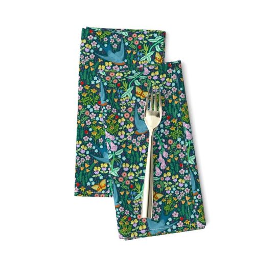 Discover Whimsical Dinner Napkins - Swallow Meadow Small - Floral Birds Dollhouse Garden Ditsy Napkins
