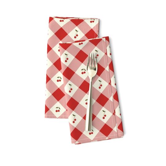 Discover Red And White Dinner Napkins - Cherry Gingham - Checkerboard Cherry Red Napkins