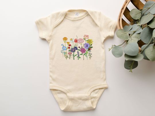 Discover Wild Flower Onesie Celestial Botanical Floral Tee Shirt Baby Suit