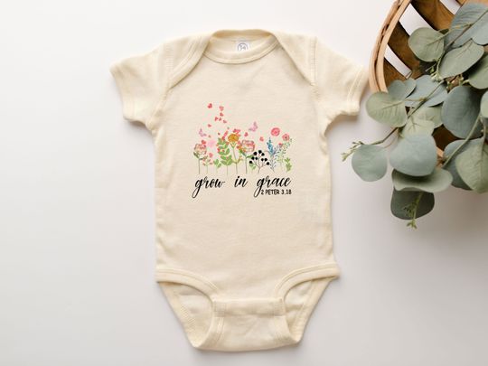 Discover Grow In Grace Onesie Jesus Bible Verse Christian Religious Baby Suit