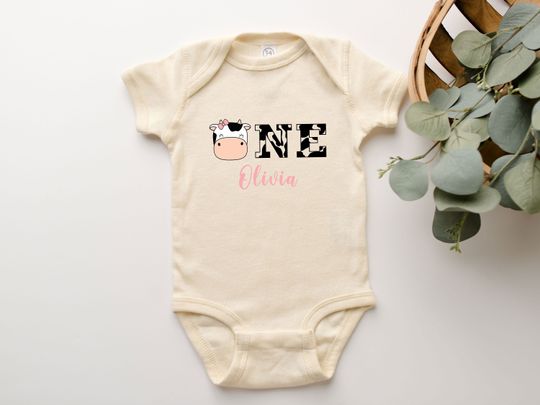 Discover Cute Cow Onesie Cow Print Custom Personalized Name Age For Infant Newborn Baby Boy Girl