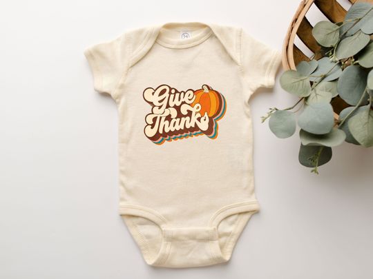 Discover Give Thanks Onesie Aesthetic Thanksgiving Pumpkin Fall Autumn Tee For Baby Girl Boy
