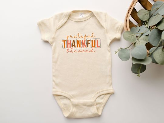 Discover Grateful Thankful Blessed Onesie, Thanksgiving Aesthetic Orange Graphic Tee Shirt Onesie