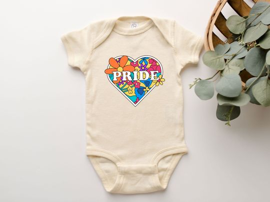 Discover Pride Onesie Heart Flower Lgbtq Gay Rainbow Graphic Tee Shirt For Baby Girl Baby Boy