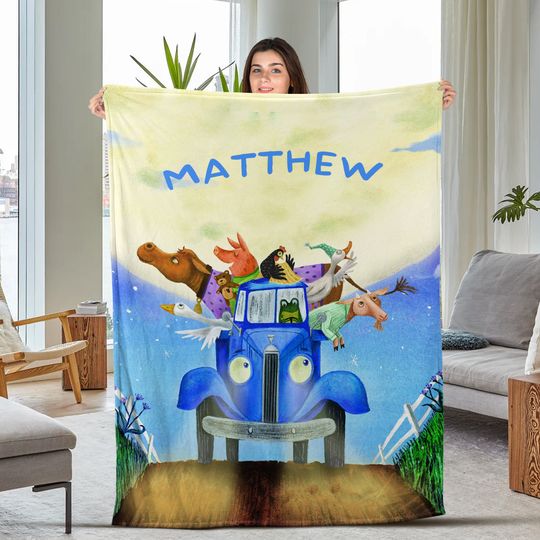 Discover Personalized Blue Truck With Animal Friends Fleece Blanket