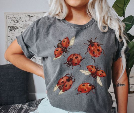 Discover Lady Bug Pressed Flowers Insect T-Shirt