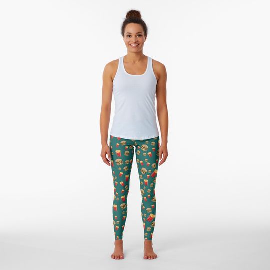 Discover Burger and Fries Pattern Leggings