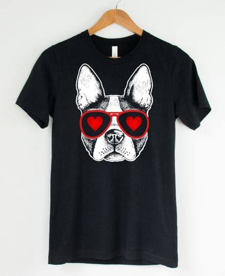 Discover Valentine's Day Dog & Heart Shades Boston Terrier T-Shirt