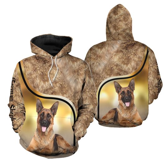 Discover German Shepherd Dog Leather 3D All Over Print Pullover Hoodie