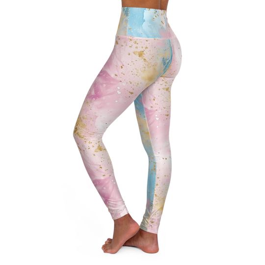 Discover Pink, Blue Gold Pastel Watercolor High Waisted Women's Yoga Leggings