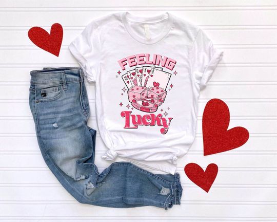 Discover Valentines Gift For Women, Feeling Lucky Shirt, Women's Happy Valentines Day Tee
