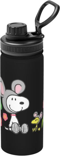 Discover Cute Snoopy with Mouse Hat Stainless Steel Water Bottle Sport Lid
