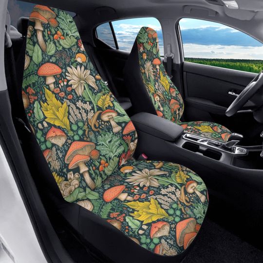 Discover Witchy Mushroom Forest Car Seat Covers, Cottagecore Fern Forest Seat Protectors and Vehicle Decor