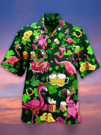 Discover Flamingo And Beer Patricks Day Hawaiian Shirt